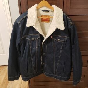 Levi's Navy Denim Jacket with White Sherpa Collar